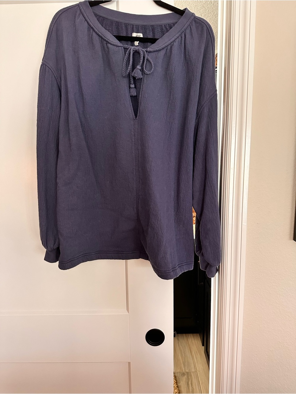 aerie Navy Tie-Neck Long Sleeve Tunic